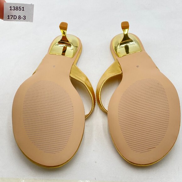 Pazzion Gold Open Toe Kitten Heels Flip Flop Slip On Low Heel Thong Sandal - Picture 6 of 7